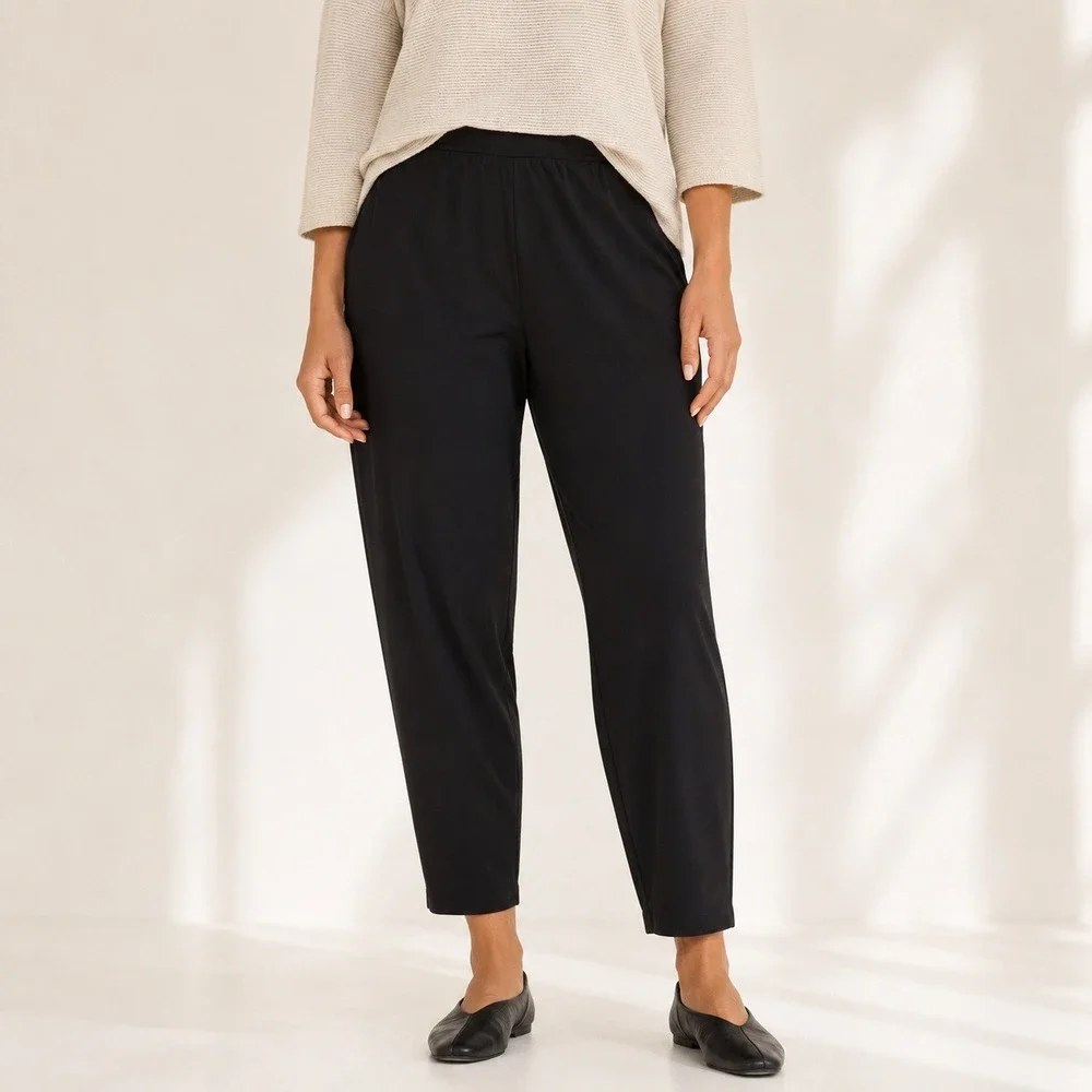 Eileen Fisher Women Pants Slim Ankle Stretch Viscose Jersey Black L